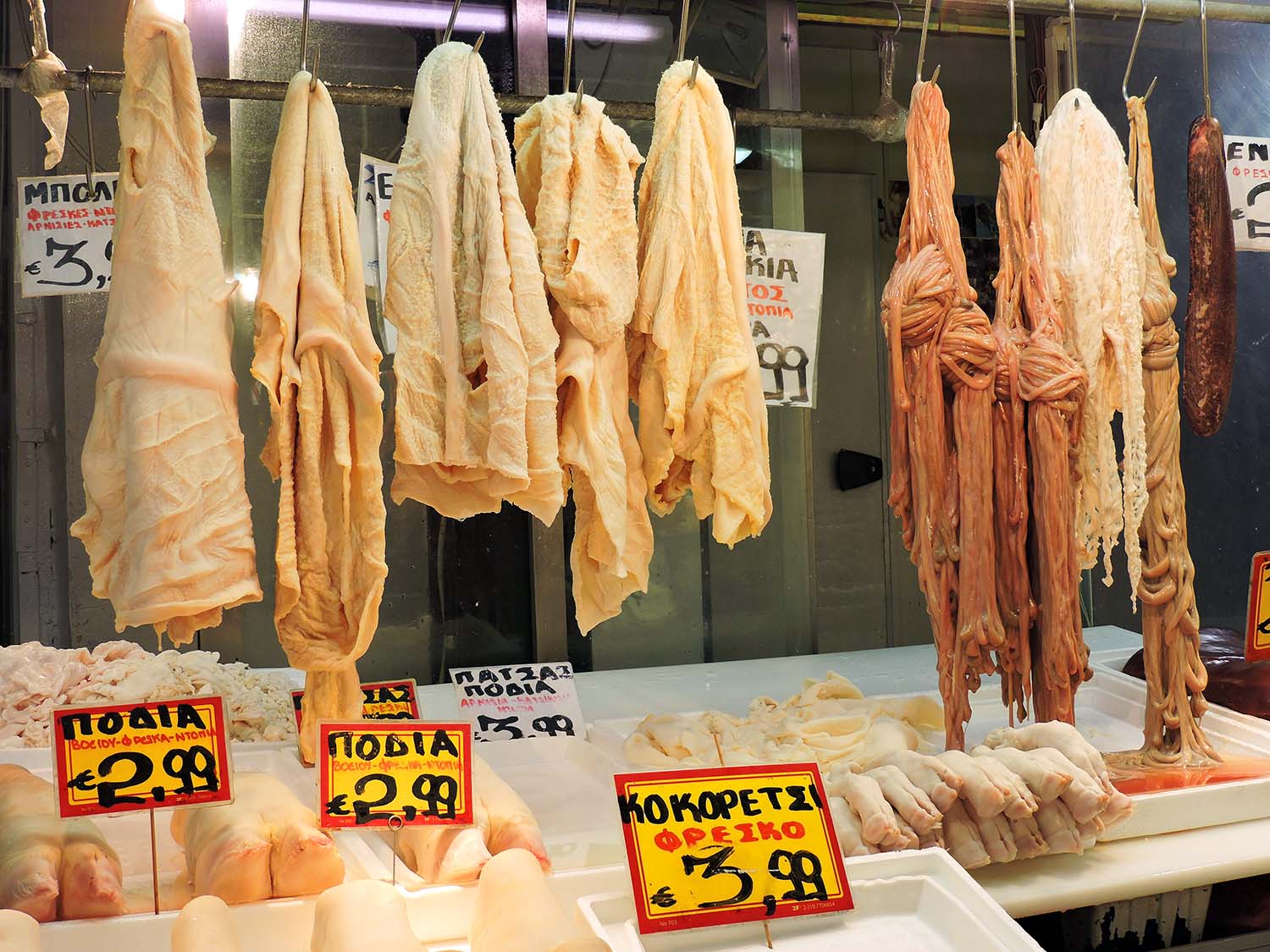 Innards for sale at Varvakios Central Market in Athens