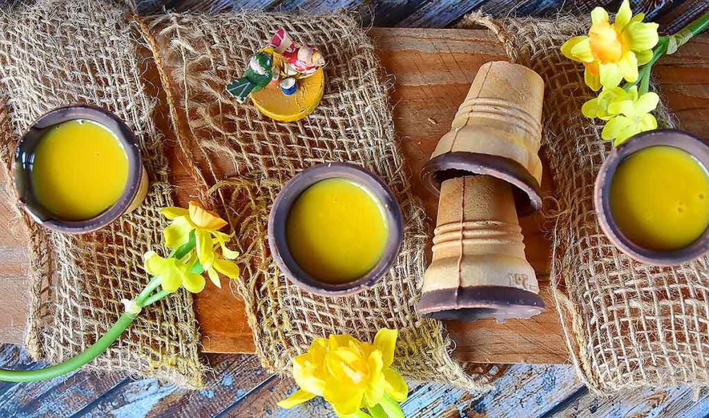 Advocaat liquor in chocolate cups for "Interesting Liquors from Around the World"