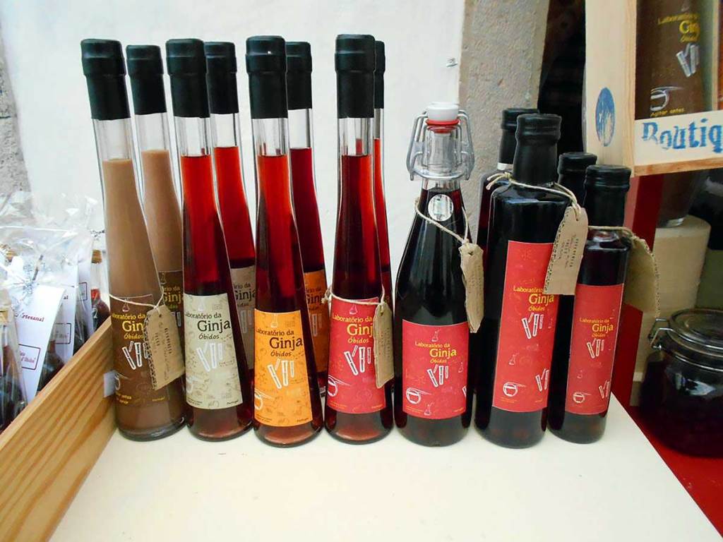 Ginjinha bottles lined up for "Interesting Liquors from Around the World"