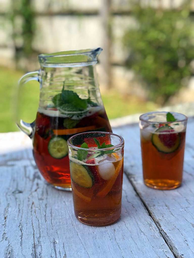 Pimms pitcher with served drinks