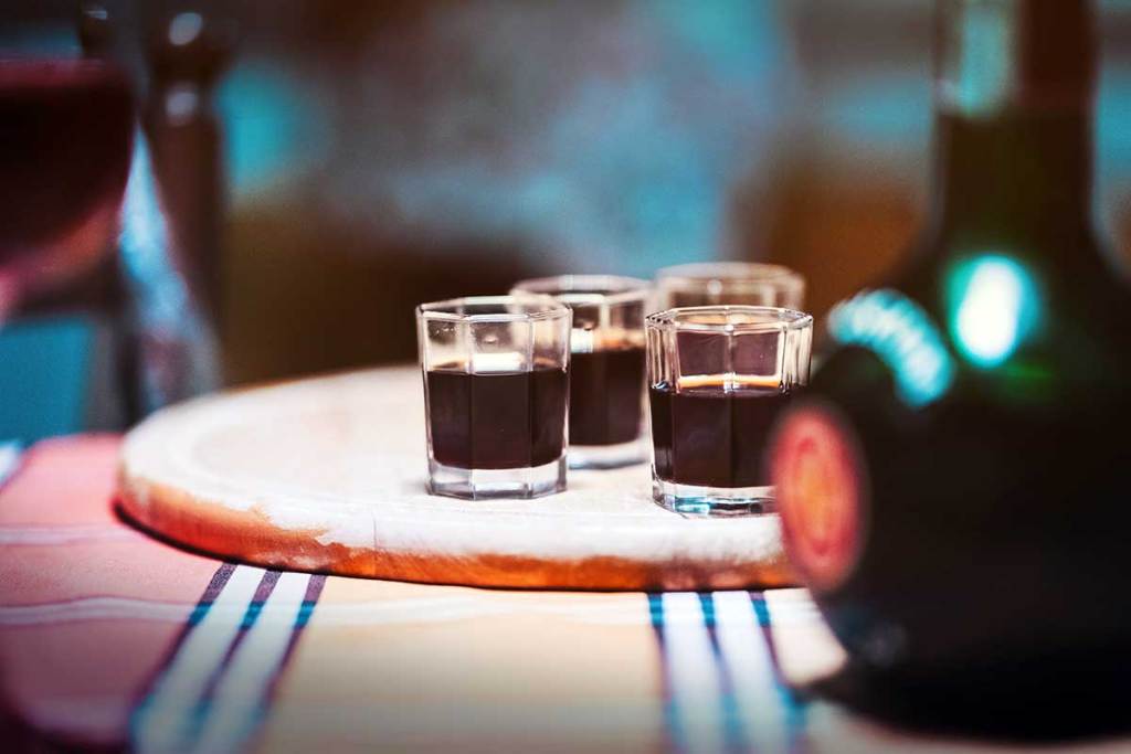 Unicum shots for "Interesting Liquors from Around the World"