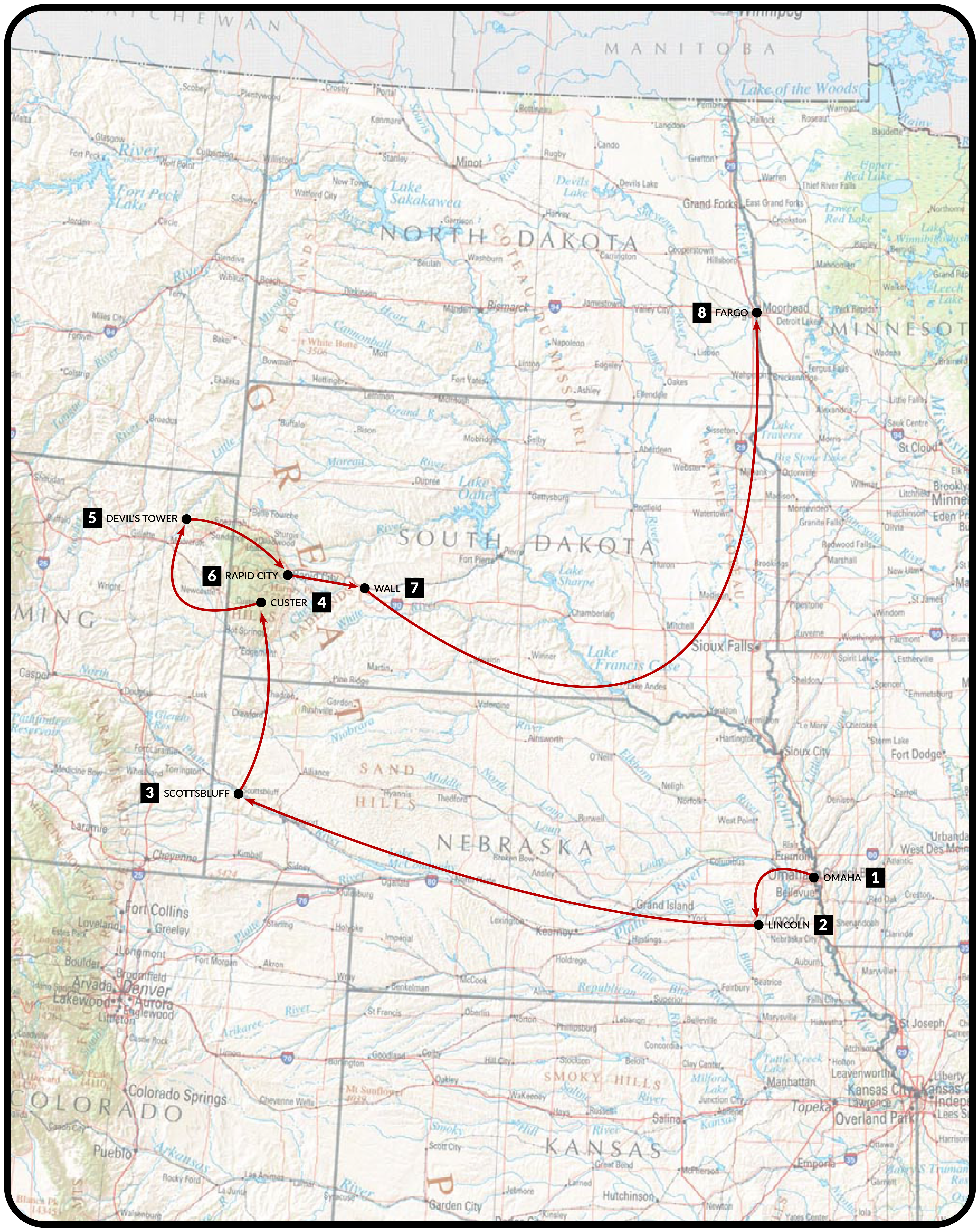 Road-Tripping Nebraska-Dakotas Map