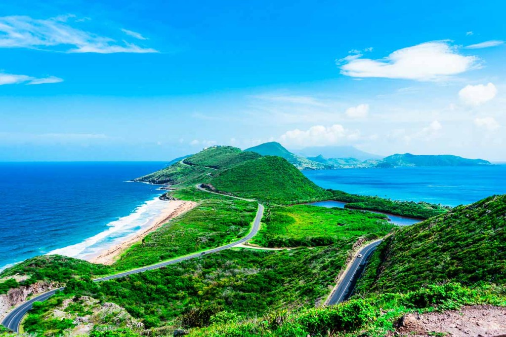 Lookout point in St. Kitts & Nevis, one of the lesser visited Caribbean beach vacation destinations