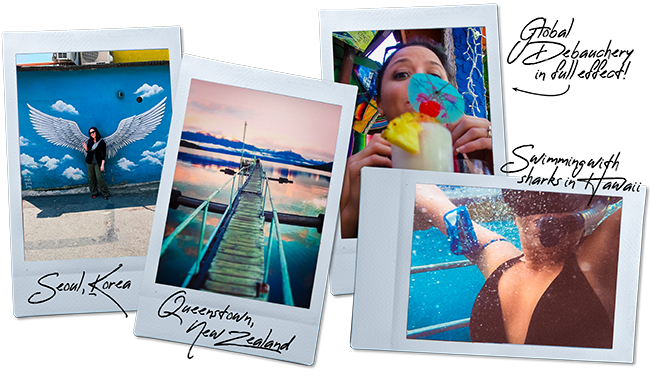 Collage of About Me Polaroids of Jordan traveling