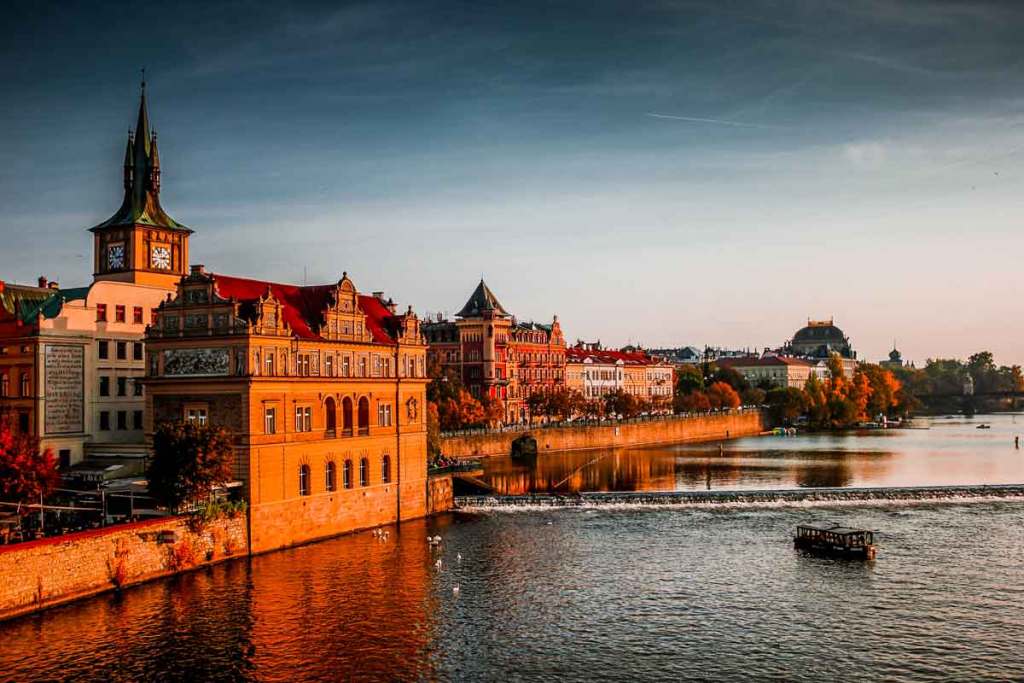Sunset on the Prague riverfront