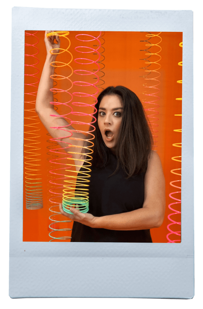 Jordan with Slinkies on a weird orange background