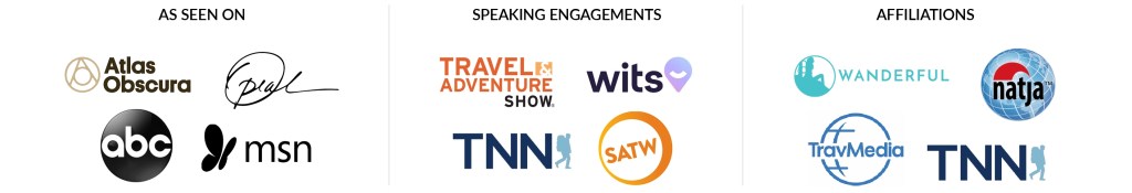 Collage image of brand/company logos that Global Debauchery has been featured in or is affiliated with, or that Jordan has spoken at