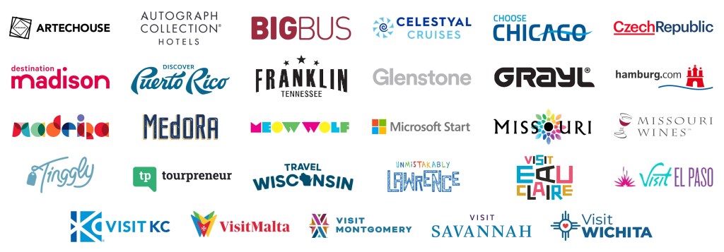 collage of logos of travel companies, tourism boards, and DMOs Global Debauchery has partnered with