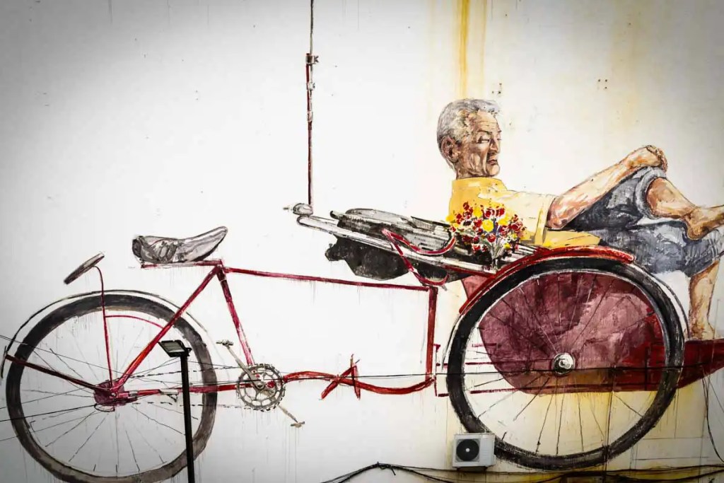 "Awaiting Trishaw Peddler" mural in Malaysia