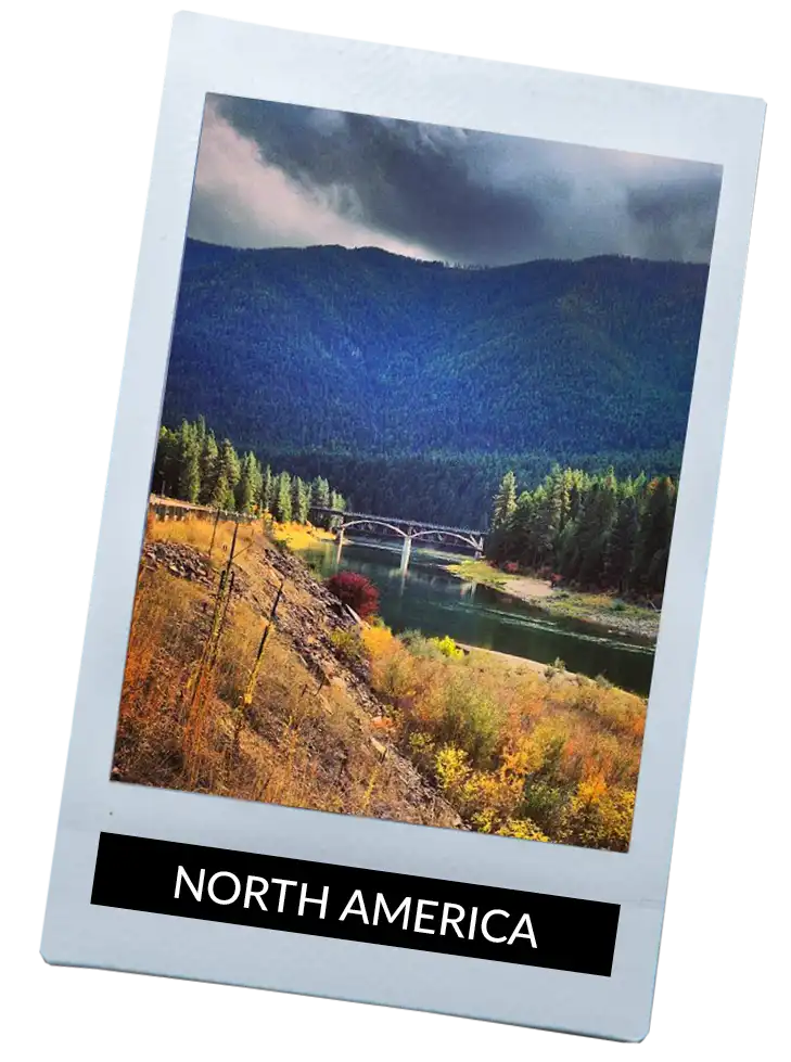Polaroid with "North America" text overlay to portray destinations Global Debauchery has explored