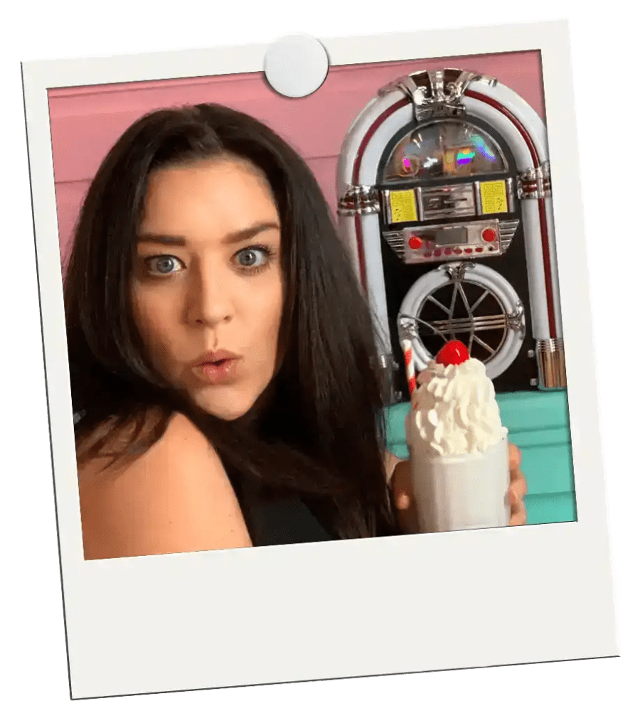 Killer courses page Polaroid of Jordan with a milkshake