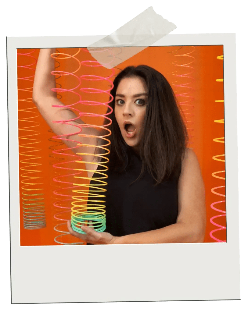 Killer course page Polaroid of Jordan with a Slinky